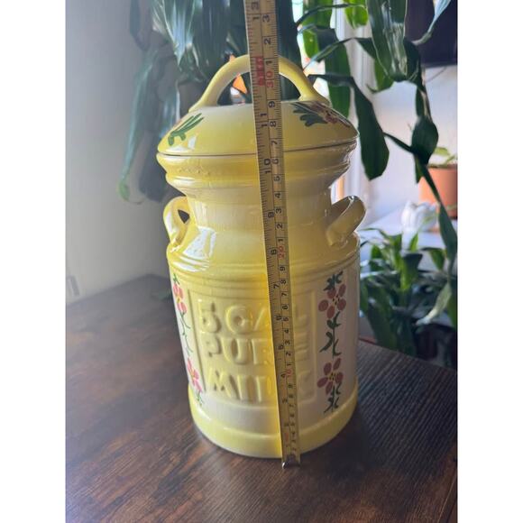 Vintage 1970s Country Yellow Hand-Painted "5 Gallon Pure Milk" Ceramic Canister - Picture 10 of 10